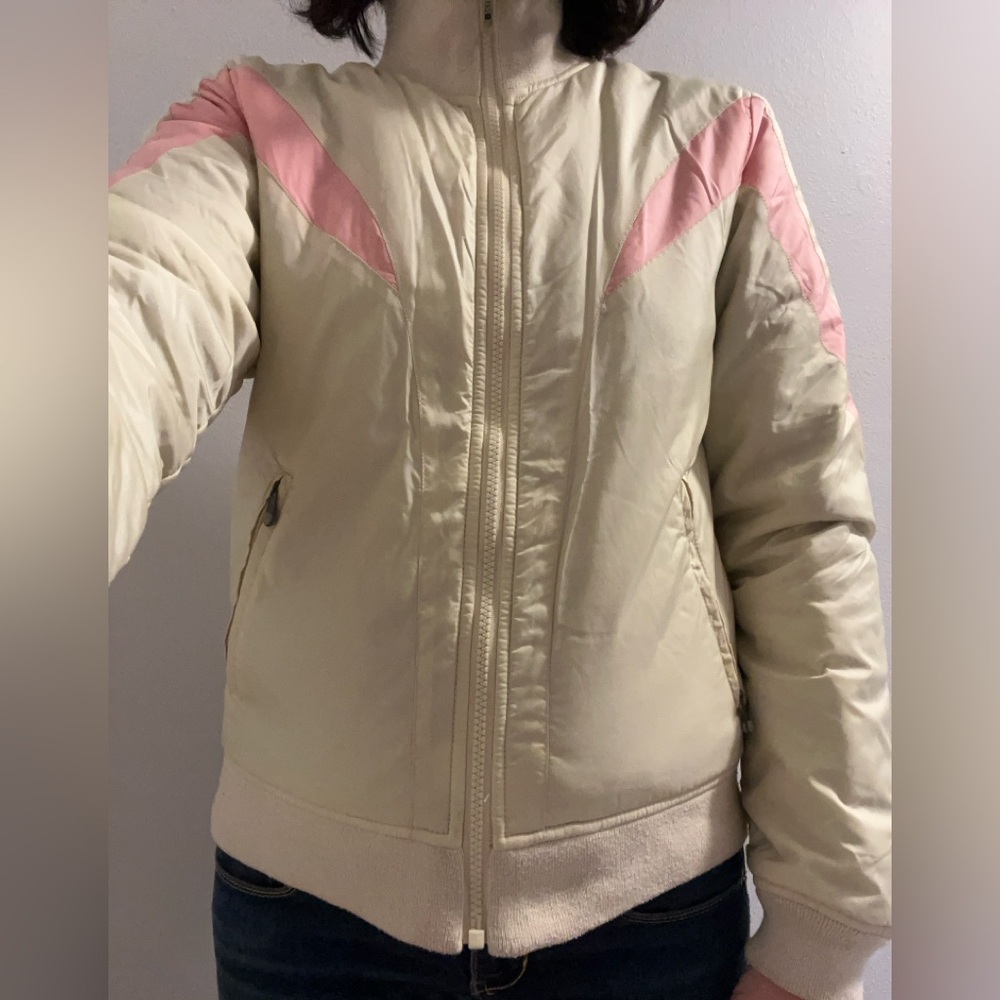 Burton Women's Cream and Pink Bomber Jacket